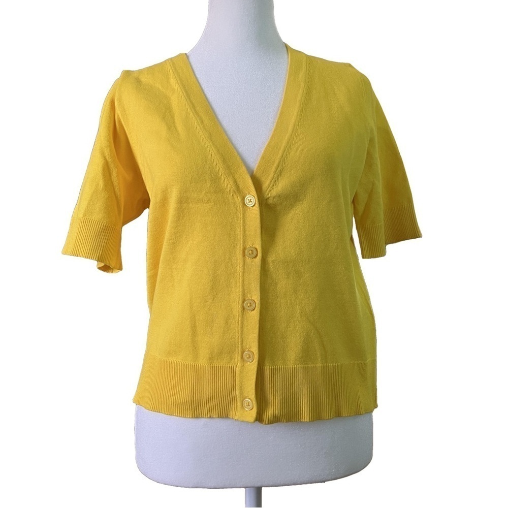 Isaac Mizrahi Live Essentials Bright yellow short sleeve cardigan XXS
